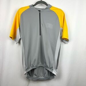 Canari Cycling Jersey Men’s Sz M 1/4 Zip Short Sleeve Gray Yellow Back Pockets